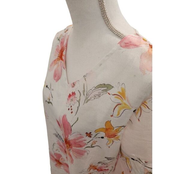 Summer Pink White Floral Mini Dress Size M Boho Spring Kimono Sleeve - Picture 6 of 6